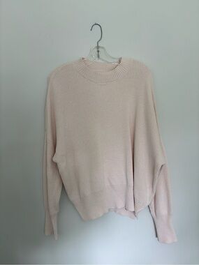 Oversized Ribbed Knit Mock-Neck Sweater in Cream